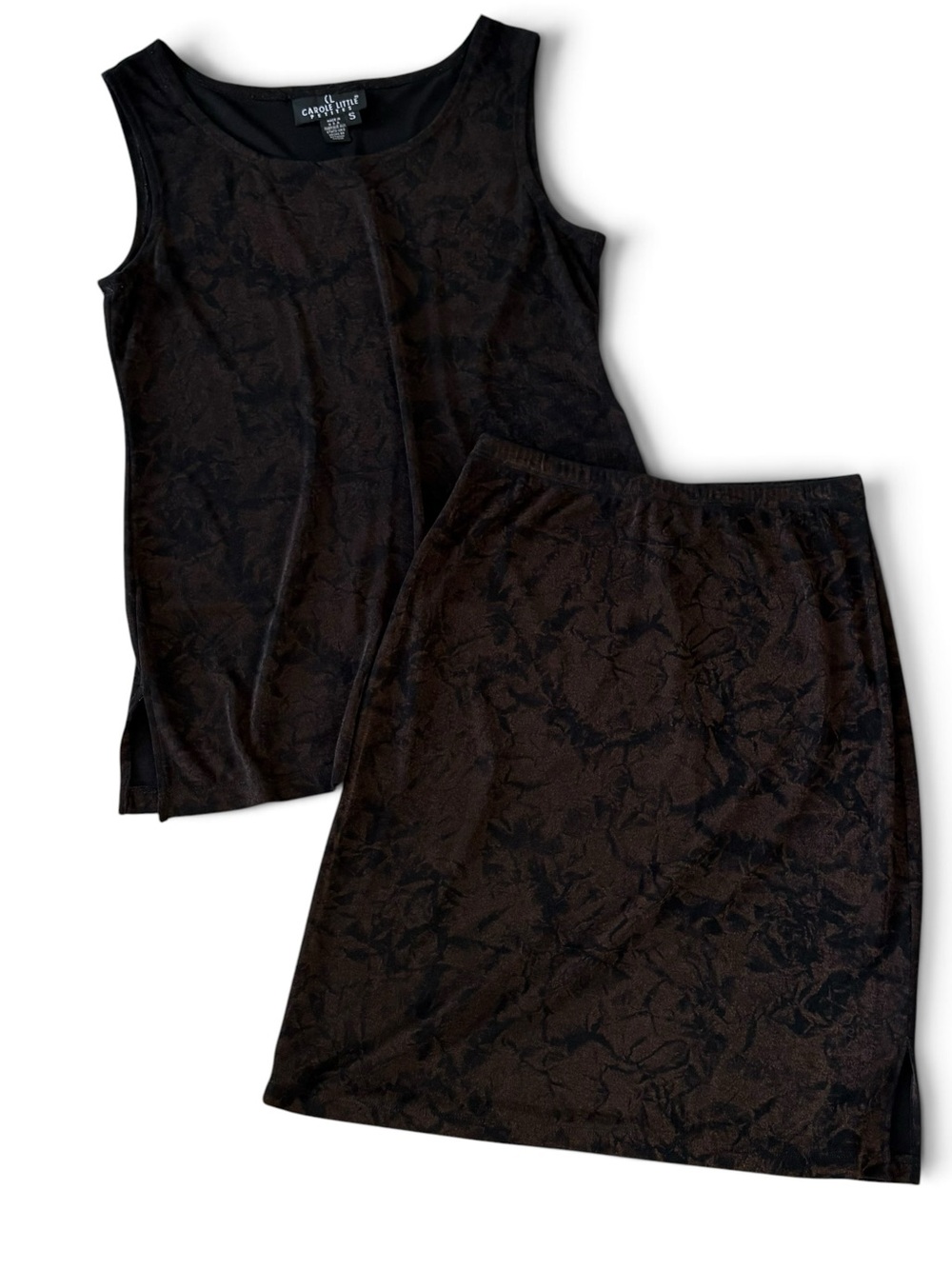 Vintage Brown Fall 2 Piece Slinky Skirt Set